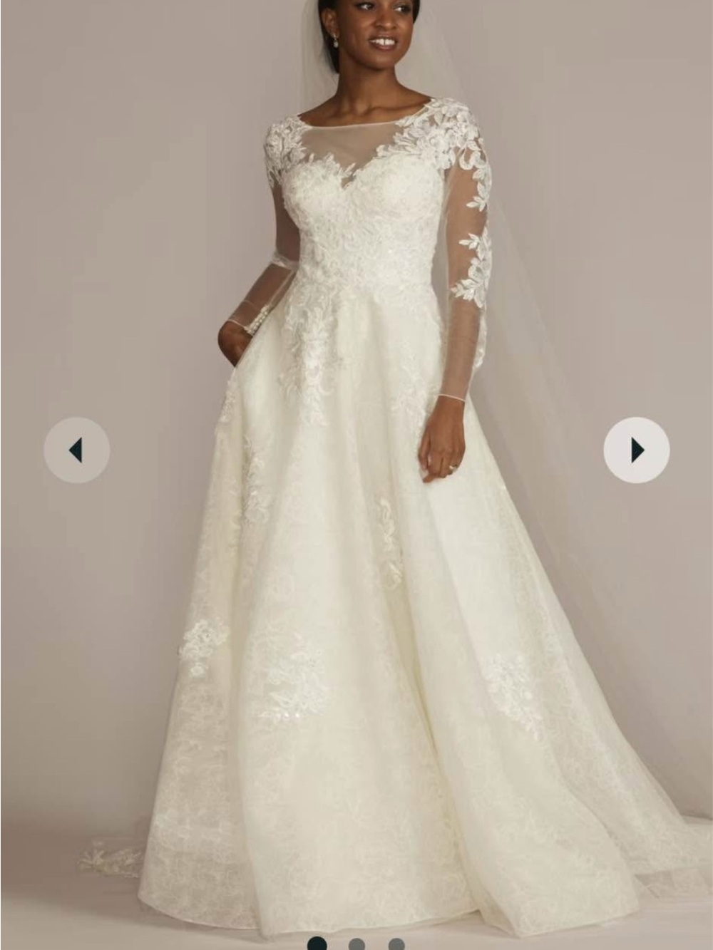 Elegant Long-Sleeve Lace A-Line Wedding Dress in Ivory